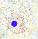 Wybrana ulica zostaa zaznaczona na planie centrum miasta niebiesk kropk